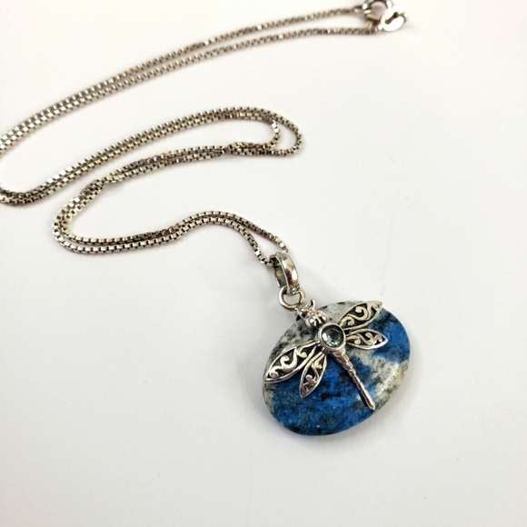 Blue azurite dragonfly pendant necklace + 925 sterling silver chain - Picture 8 of 13